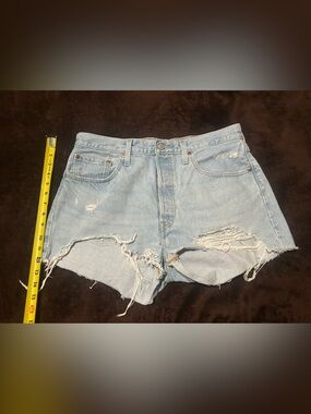 Levi's 501 original high rise fit  Light Blue Distressed Jean Cutoff Shorts